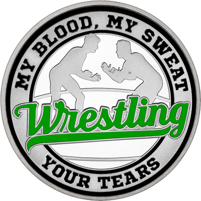 Green "Wrestling" with Black Outer Circular Borders